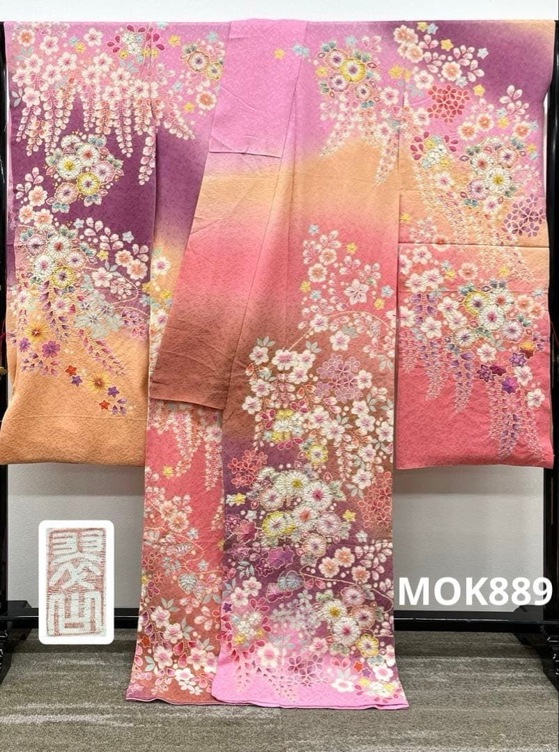 桐屋 翠山工房 振袖 仮絵羽 銀通し 正絹 未仕立て品 八掛付き MOK889