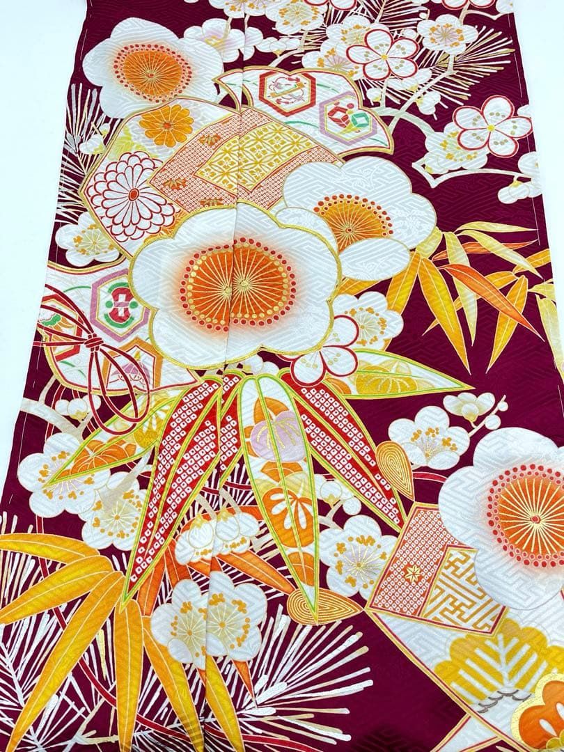 振袖 仮絵羽 金駒 金彩 紋意匠 正絹 未仕立て品 八掛付き MOK884