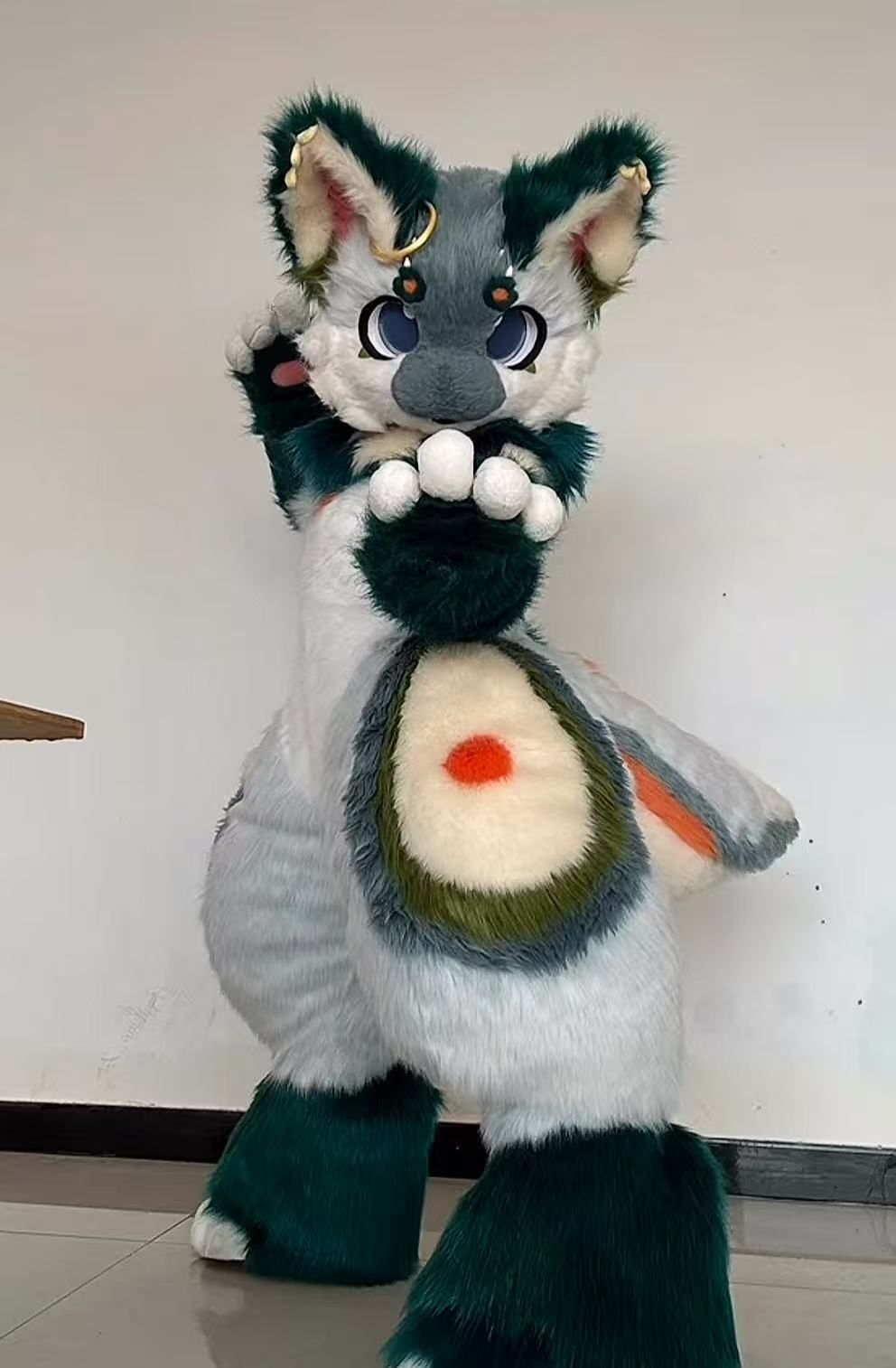 着ぐるみ ケモノ体 フルスーツ セット NO 91 猫 緑 全頭ヘッド ファースーツ ぬいぐるみ コスプレ コスチューム 一点物