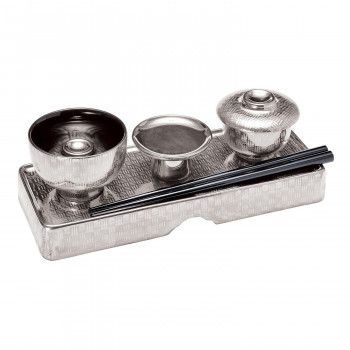 略式仏膳 有田焼 市松柄プラチナシルバー