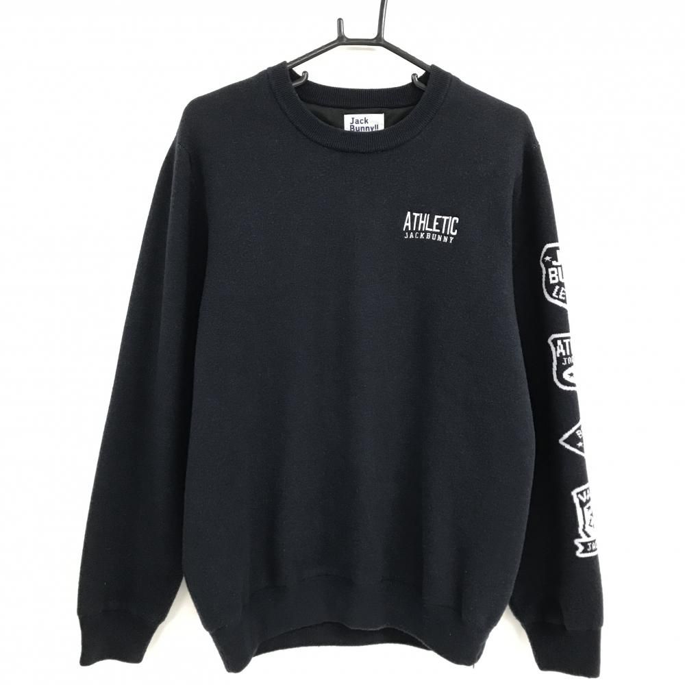 ジャックバニー セーター ダークネイビー×白 袖ロゴ 裏地付き ニット