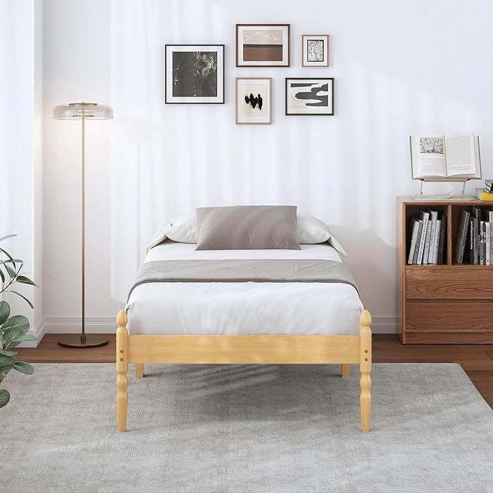 Hunlostten 天然竹製ベッドフレームxスチールすのこ シングル 耐久性