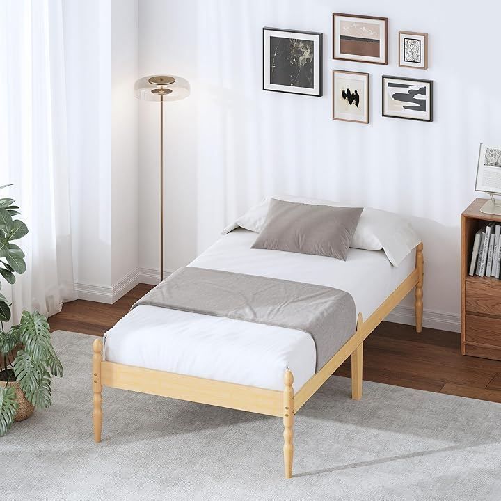 Hunlostten 天然竹製ベッドフレームxスチールすのこ シングル 耐久性