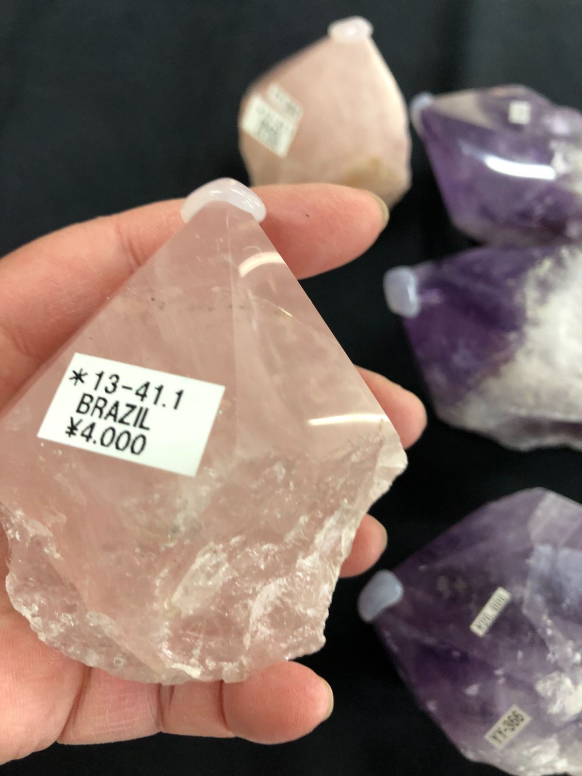  アメジストポイント マラバ鉱山産 ローズクオーツポイントBOX 木製小物 置物 インテリア小物