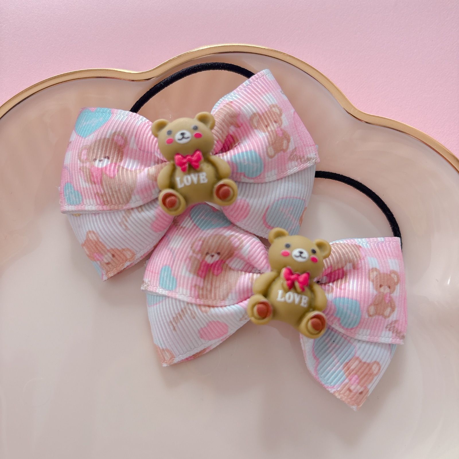 くまちゃん♡ シンプル ツインリボン ハンドメイド リボン ヘアゴム