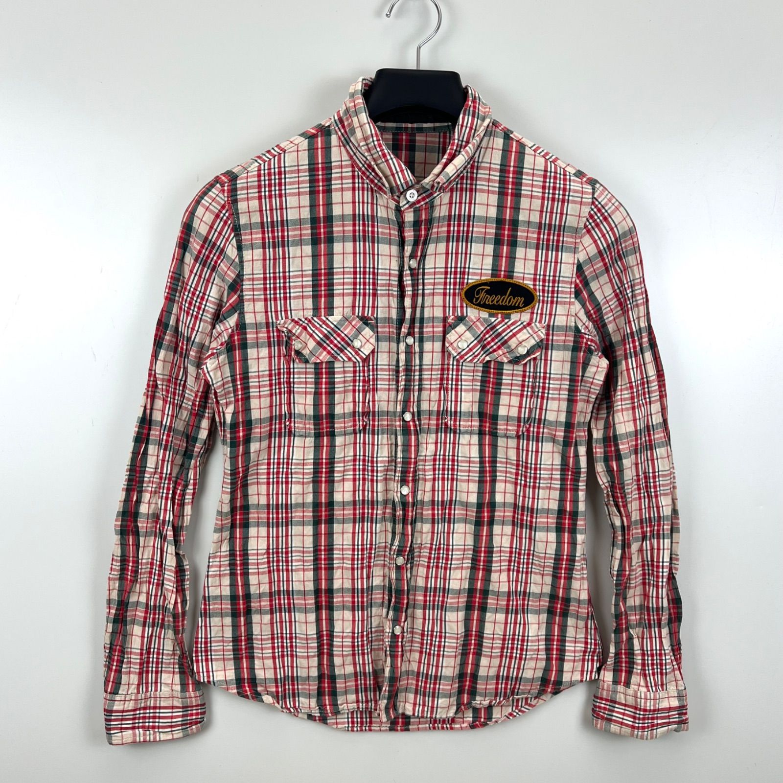 roar 00s y2k archive FREEDOM patch plaid L/S shirts 2 ロアー 二丁 