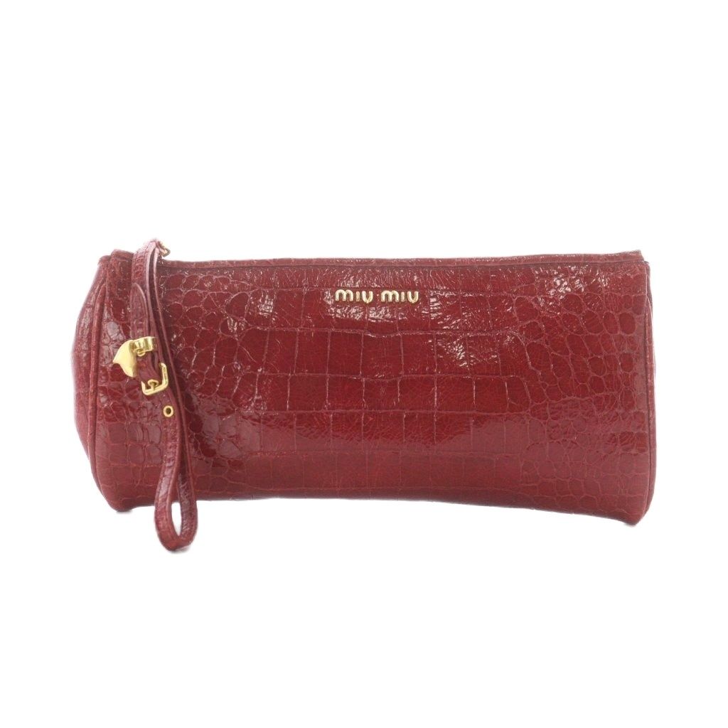 ミュウミュウ miumiu ポーチ クロコ型押し レザー 本革 赤 レッド /RI