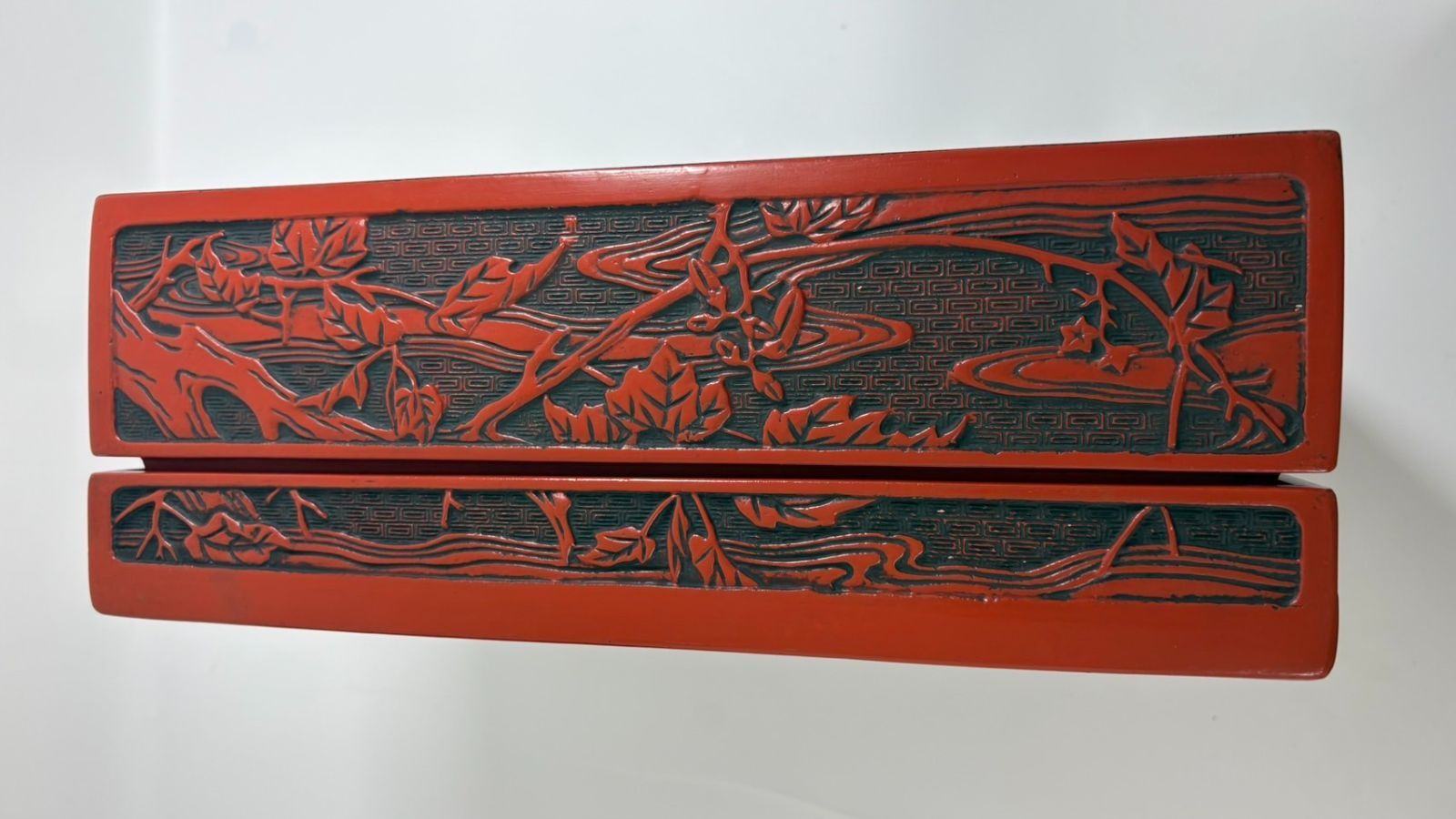 希少 堆朱 漆器 鳳凰 文箱 小物入れ 伝統工芸品 赤黒 小物入れ 藤井