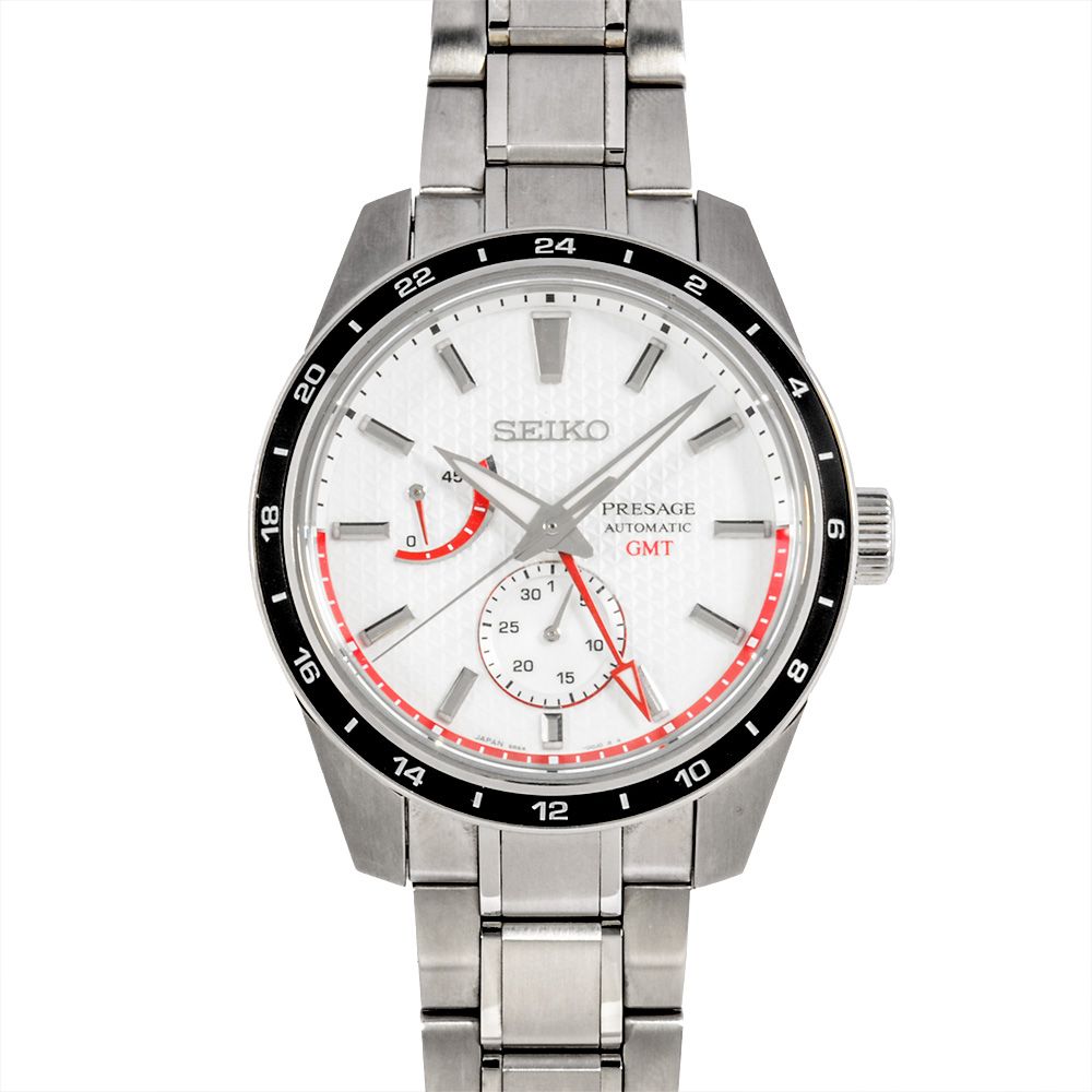セイコー SEIKO 6R64ｰ00M0 SARF025 プレサージュ GMT JAL国際線 就航70周年記念 コラボレーション モデル 腕時計 ホワイト文字盤 SS メンズ