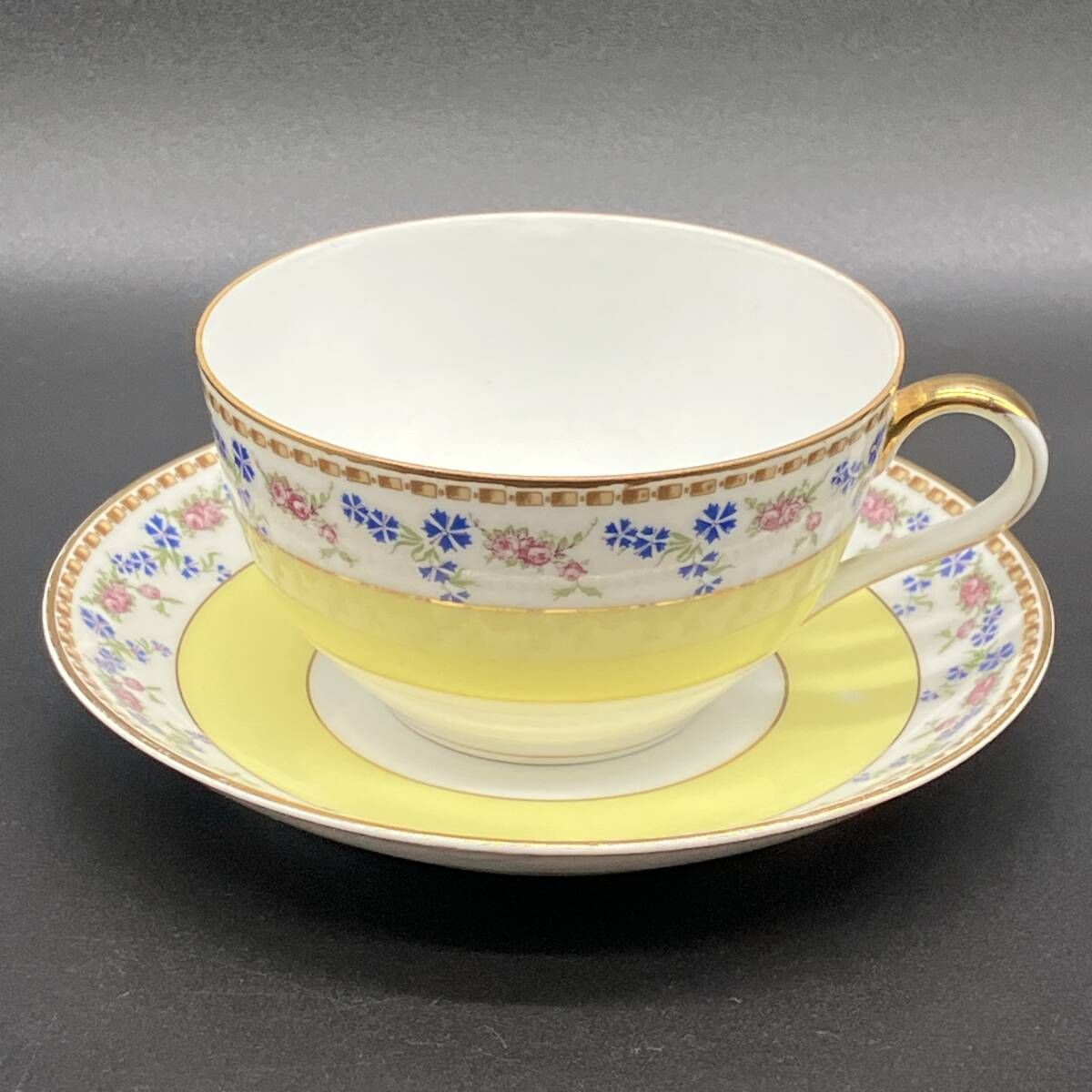 オールドノリタケ アールデコ カップ&ソーサー レモンイエロー 小花柄