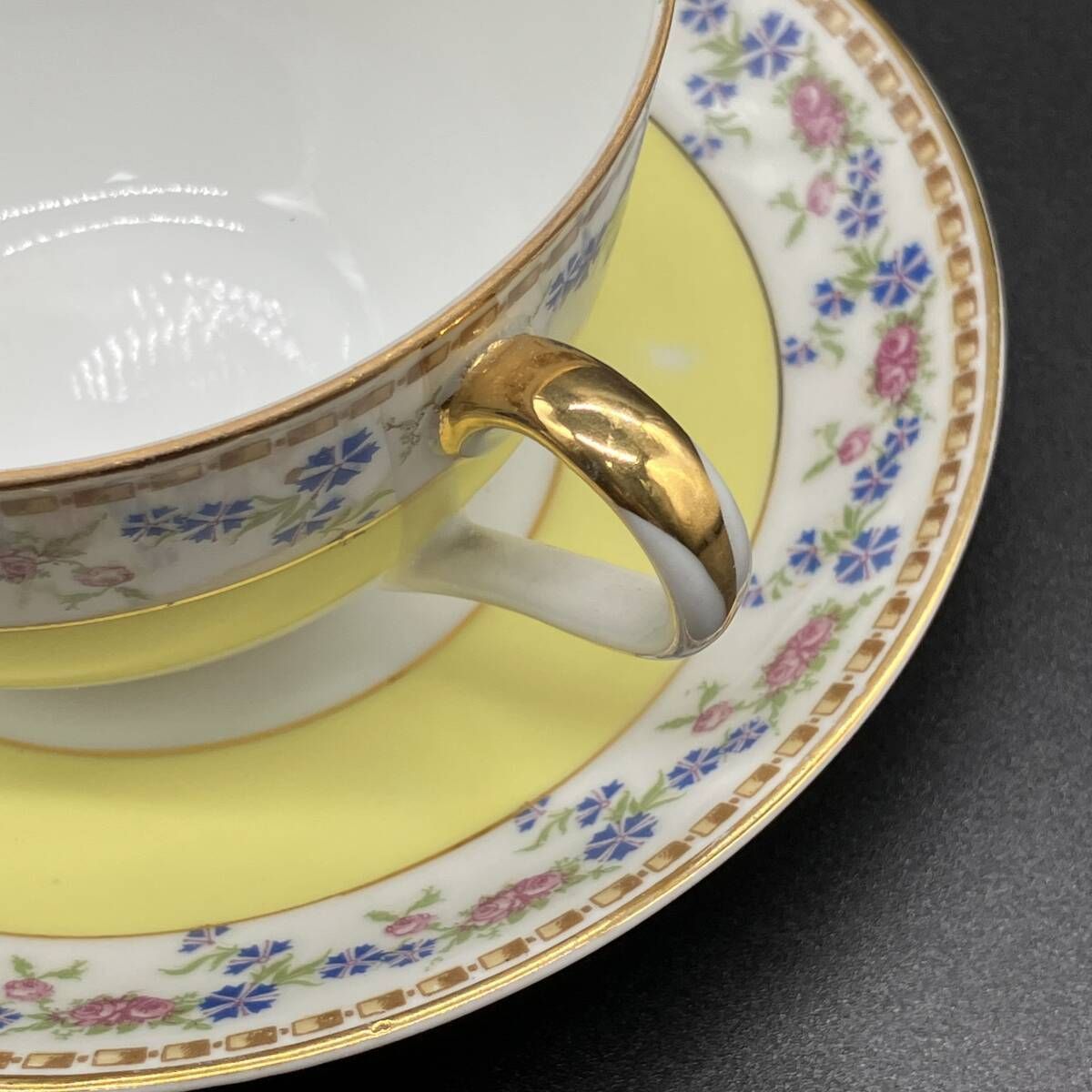 オールドノリタケ アールデコ カップ&ソーサー レモンイエロー 小花柄