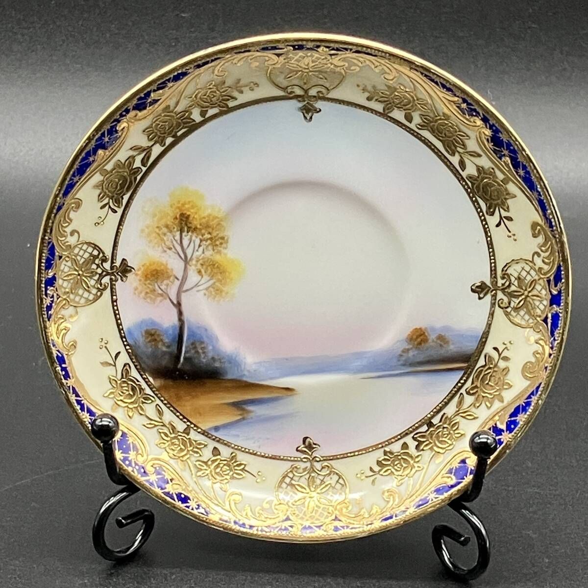 オールドノリタケ 大正昭和初期 カップ&ソーサー 金盛上げ コバルト