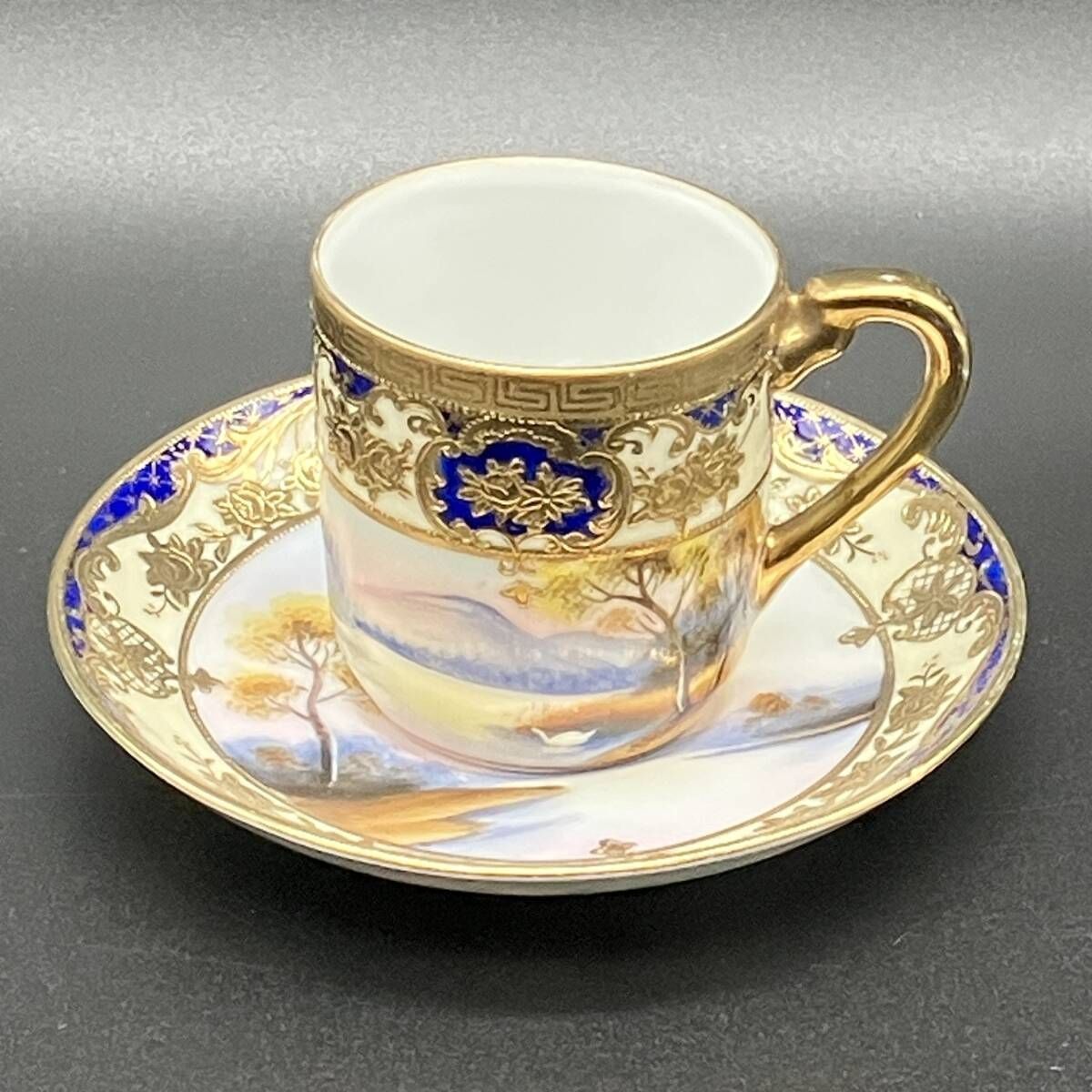 オールドノリタケ 大正昭和初期 カップ&ソーサー 金盛上げ コバルト