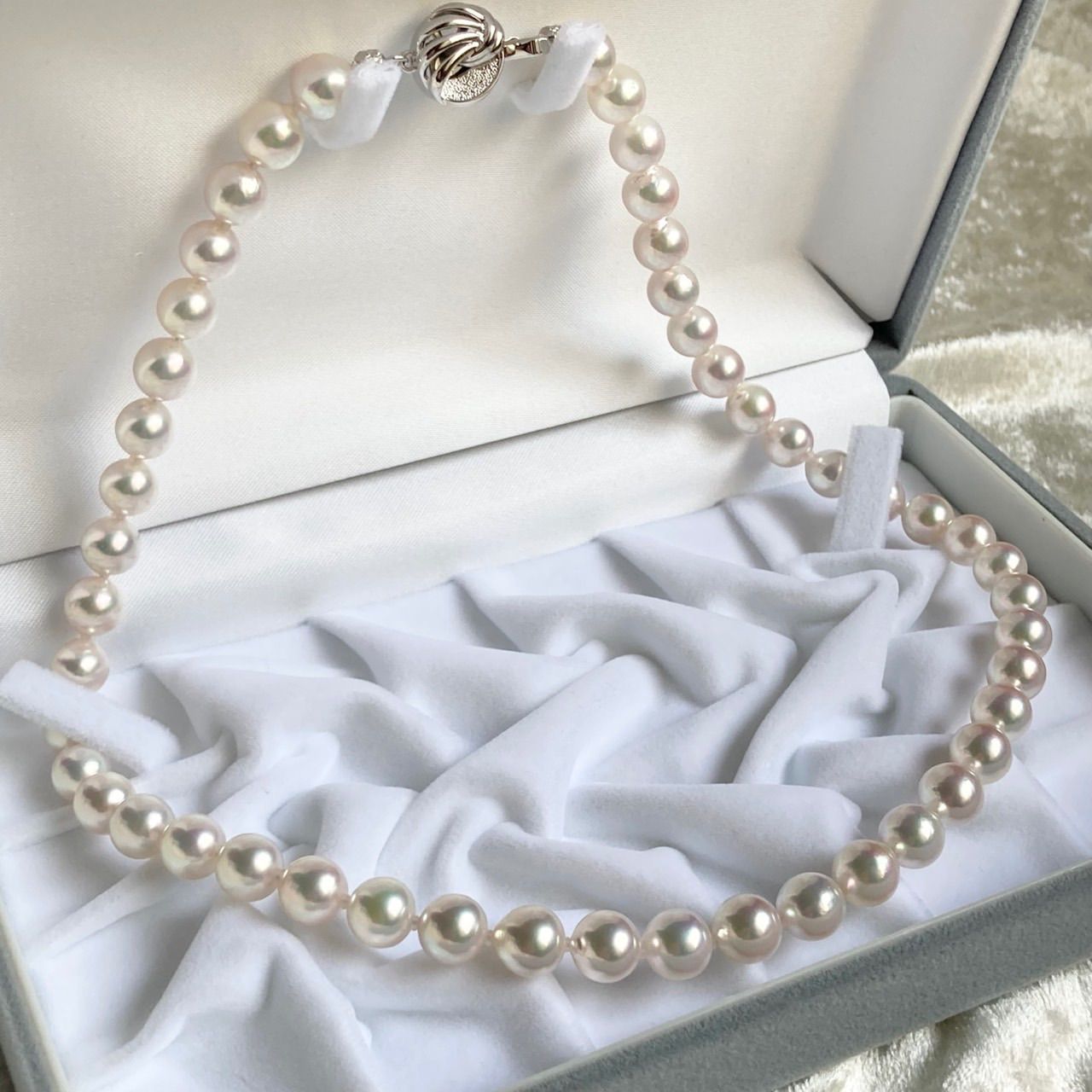 花珠 あこや真珠 ネックレス 8.0-8.5mm 45cm silver 鑑別書付き z18