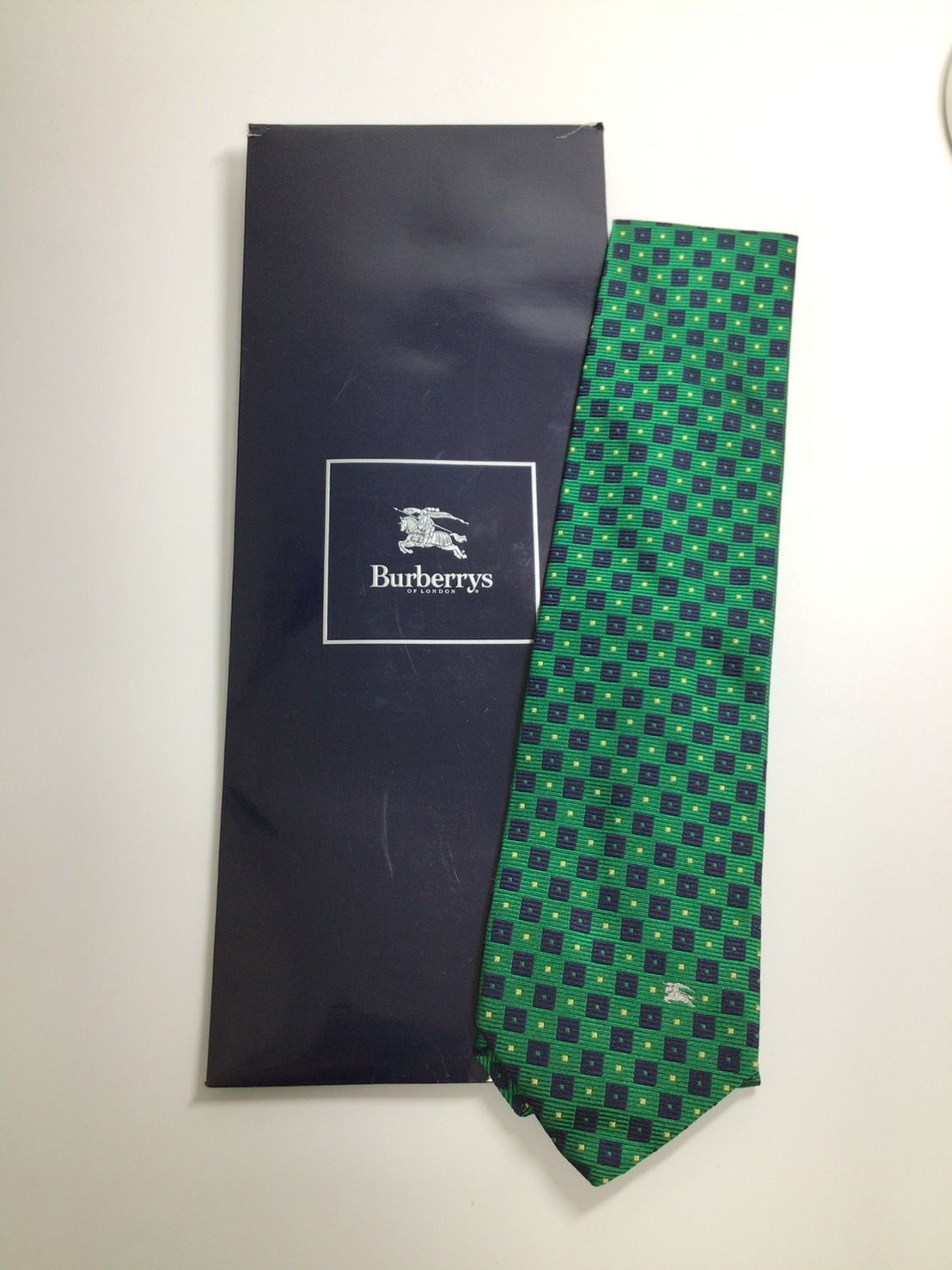 BURBERRY/バーバリー】ネクタイ グリーン スクエア柄 ホースロゴ