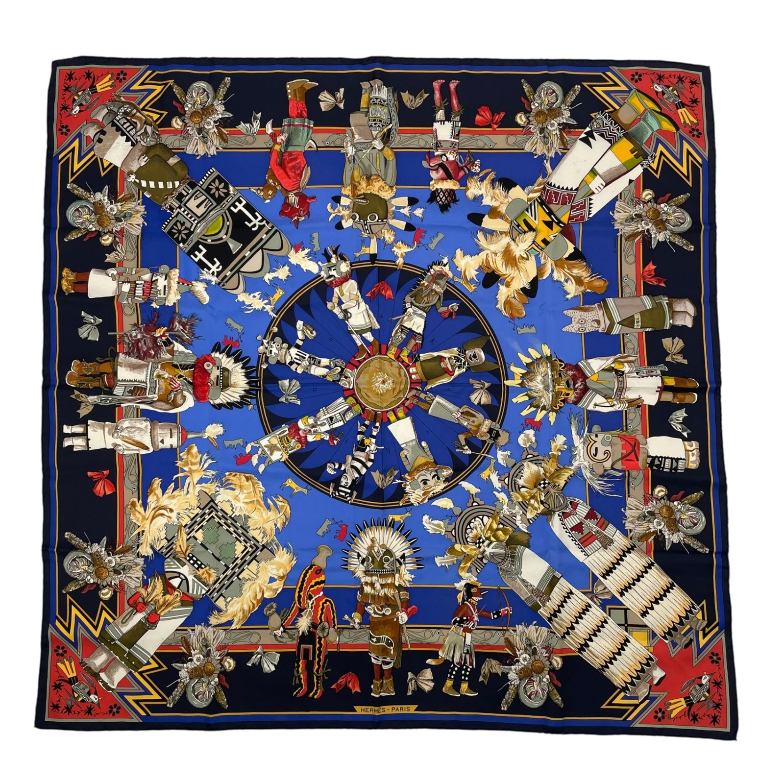 極美品❣️ HERMES エルメス スカーフ カレ90 Kachinas カチナ 極美品 HMERES エルメス カレ90 Kachinas カチナ 民族 スカーフ