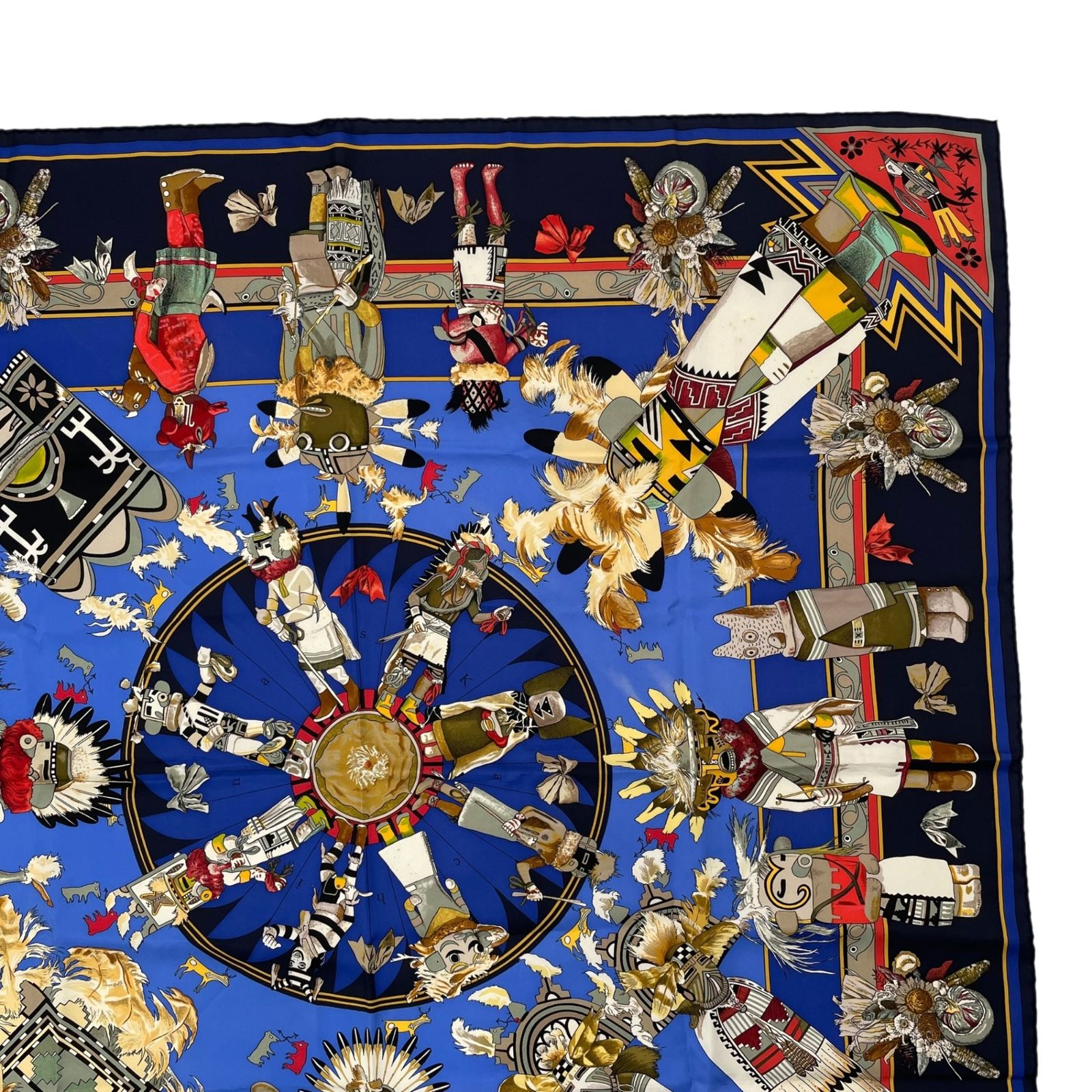 極美品❣️ HERMES エルメス スカーフ カレ90 Kachinas カチナ 極美品 HMERES エルメス カレ90 Kachinas カチナ 民族 スカーフ