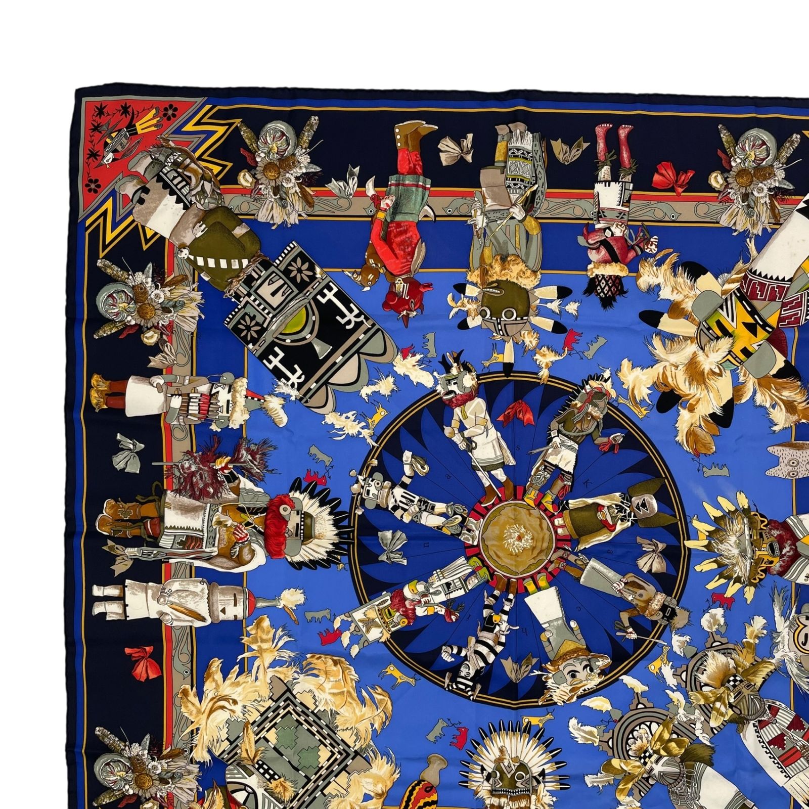 極美品 HMERES エルメス カレ90 Kachinas カチナ 民族 スカーフ