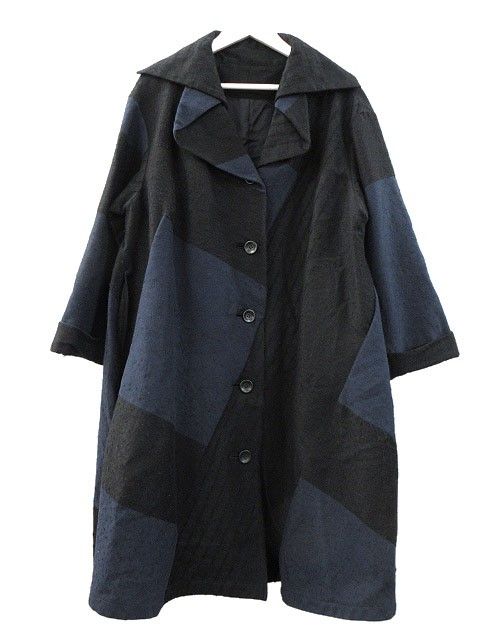 美品 慈雨 ウール コート 変形 ハーフコート 40サイズ ジウ 慈雨 コート 変形 切替 40 アウター 上着 ブラック 黒 ネイビー