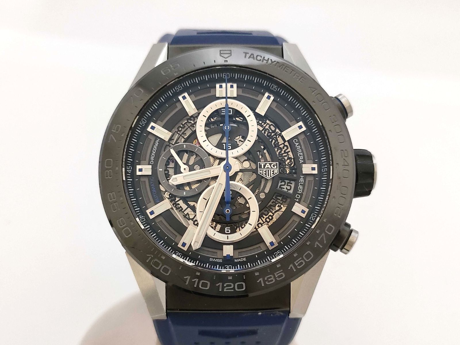 TAG HEUER タグ ホイヤー カレラ キャリバーホイヤー01 ブルータッチエディション CAR2A1T FT6052 SS ラバー 自動巻き オートマ 黒文字盤