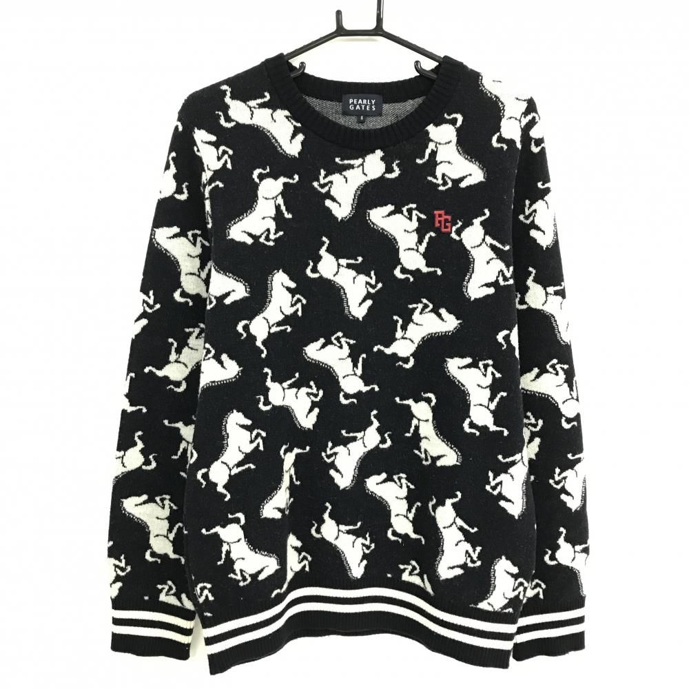 パーリーゲイツ セーター ネイビー×白 ポニー柄 ウール100％ ニット