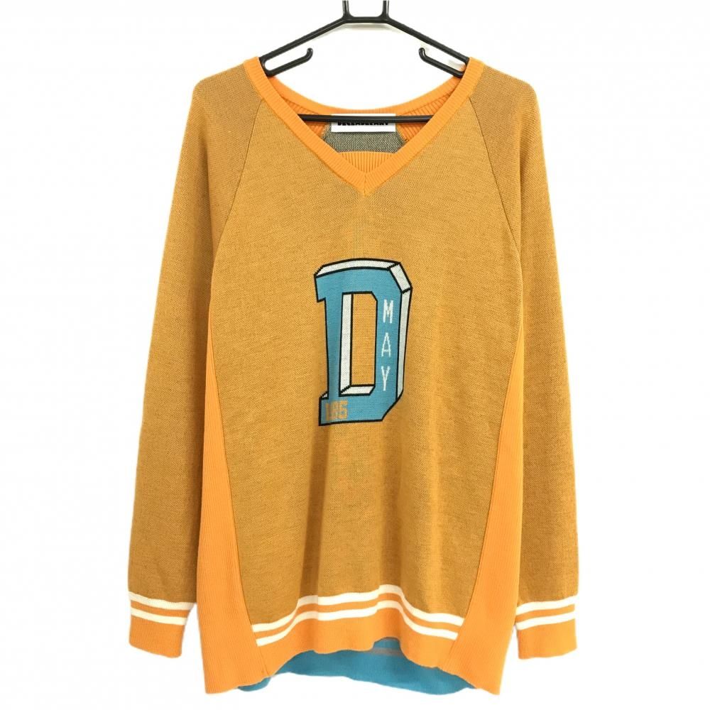 美品】ディセンバーメイ セーター オレンジ×ライトブルー サイド切替 V