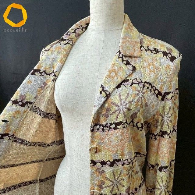 anc ミッソーニ MISSONI ジャケット 42 黄系 茶 マルチ ニット シルク