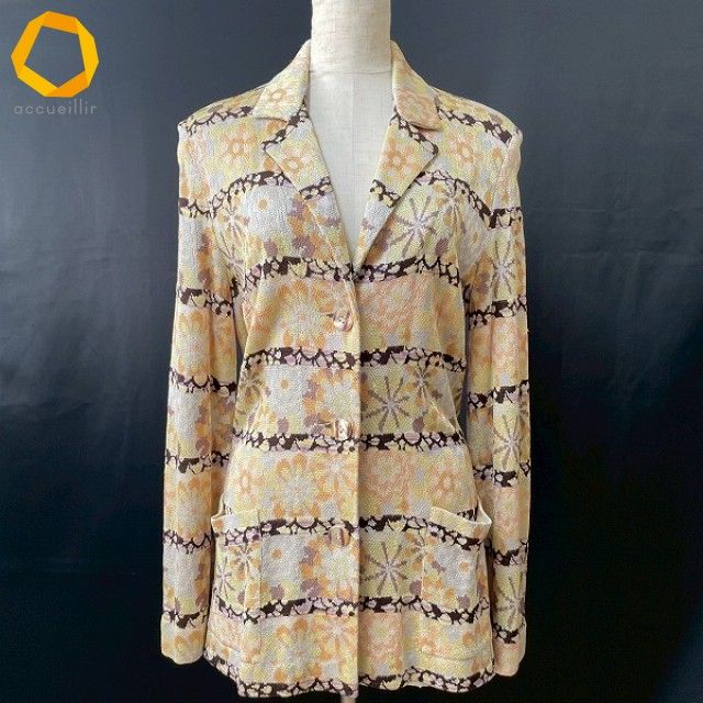 80s MISSONI ミッソーニ ジャガード ウール ジャケット マルチカラー
