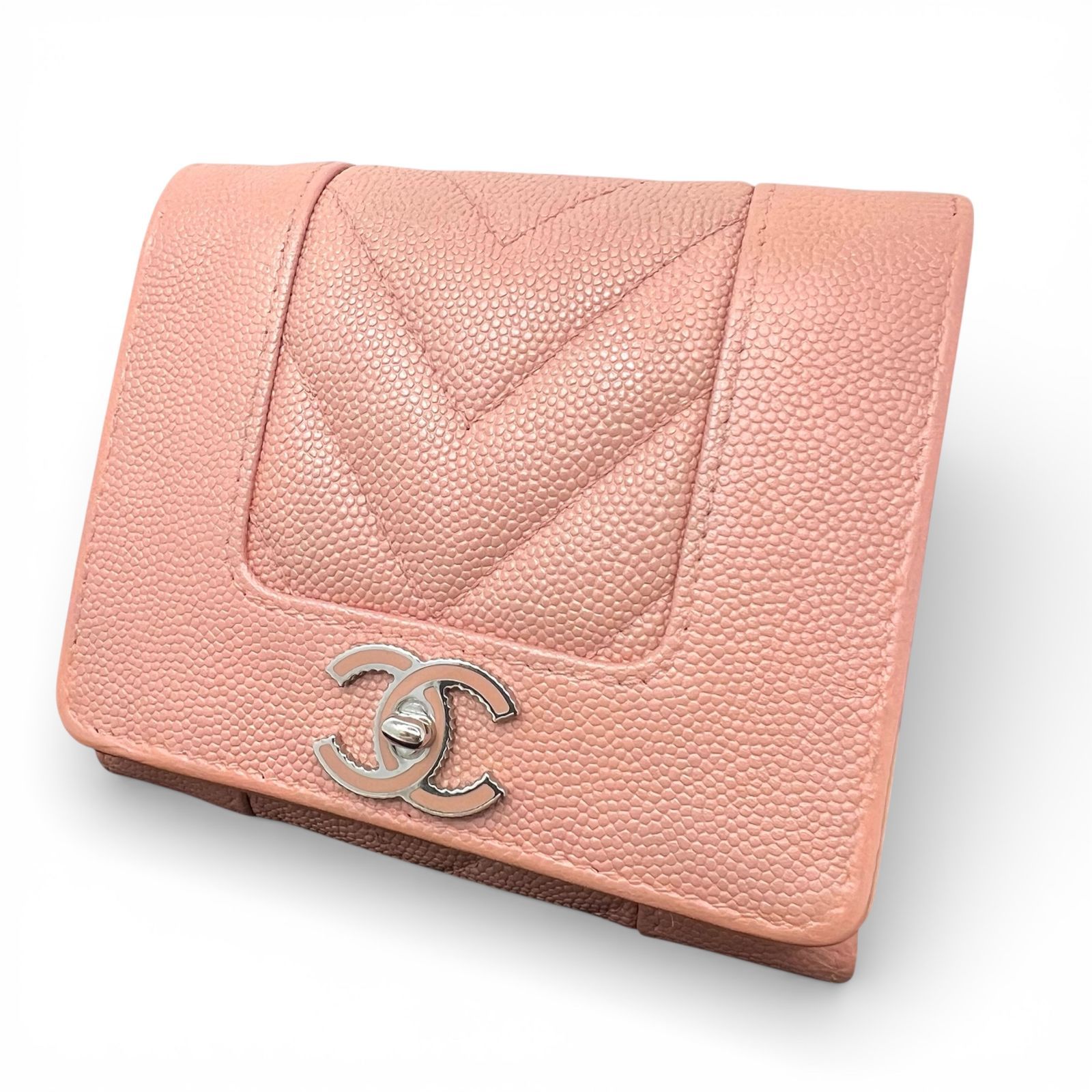 CHANEL シャネル キャビアスキン マドモアゼル Vステッチ 三つ折り財布 