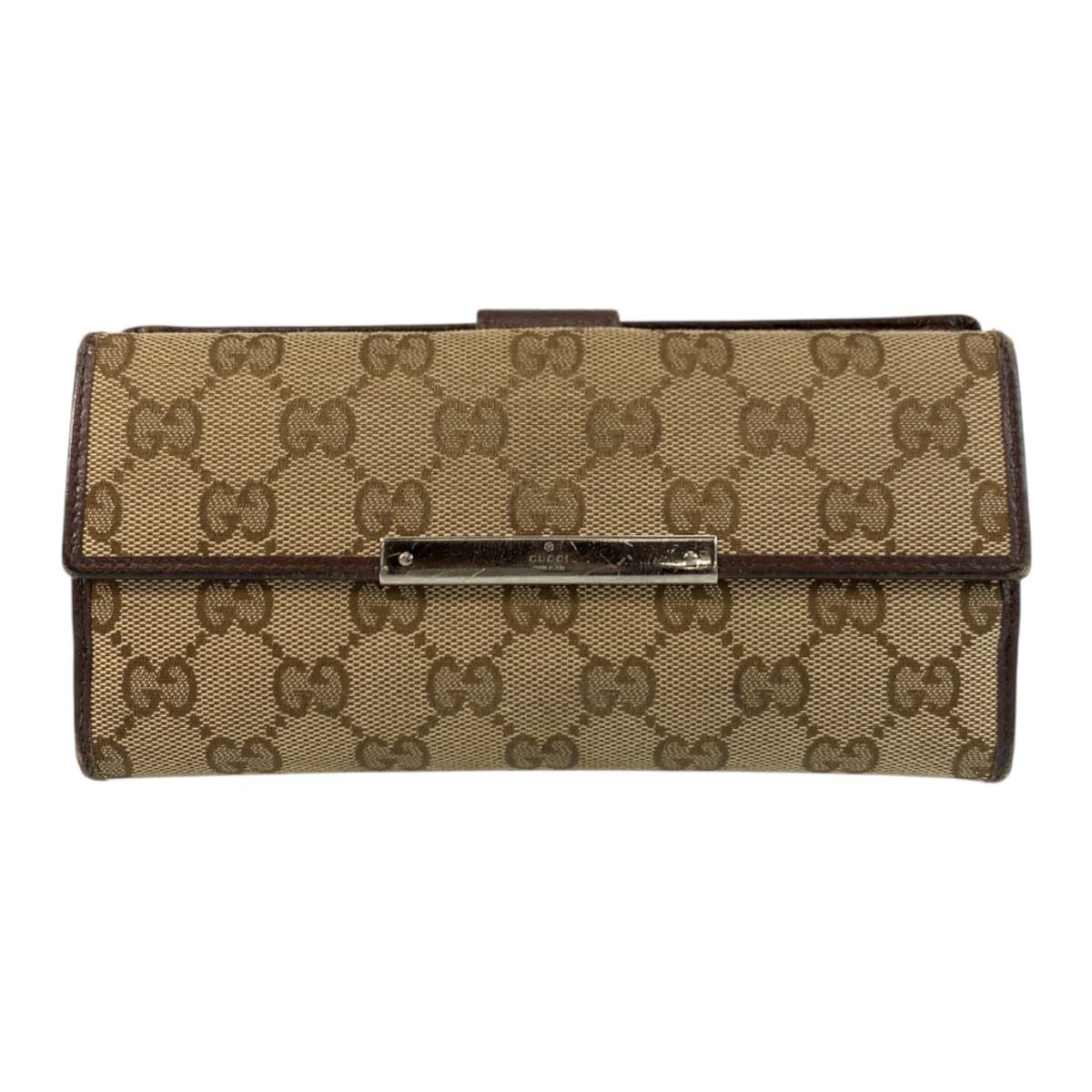 GUCCI グッチ ベージュ ブラウン シルバー金具 GGキャンバス/レザー