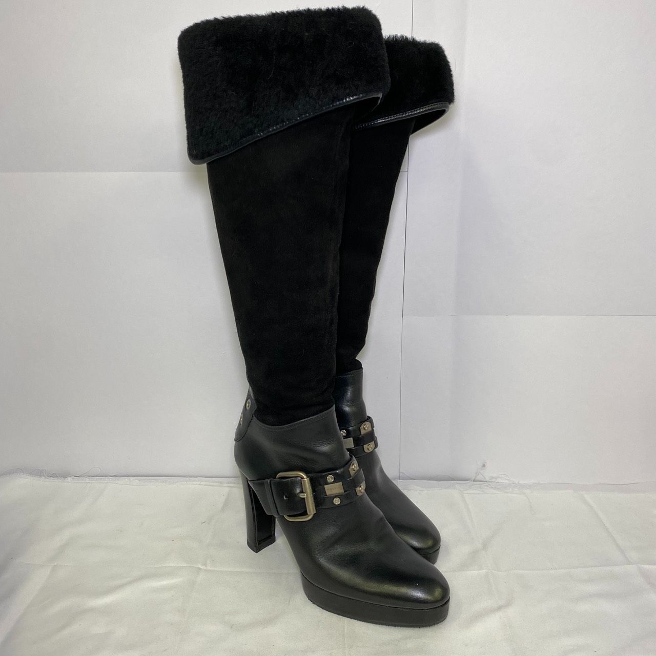 CELINE セリーヌ ブラックロングブーツ 高ヒール スエードファー