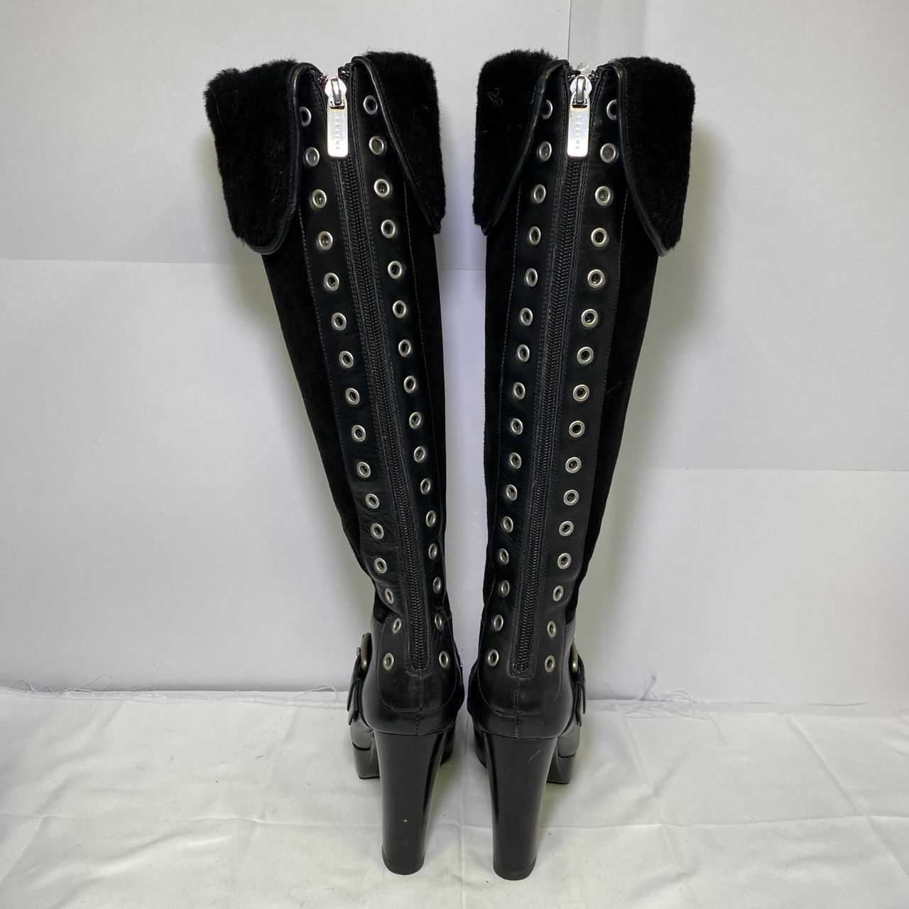 CÉLINE ブラック ロングブーツ ヒール 37 CELINE セリーヌ ブラック