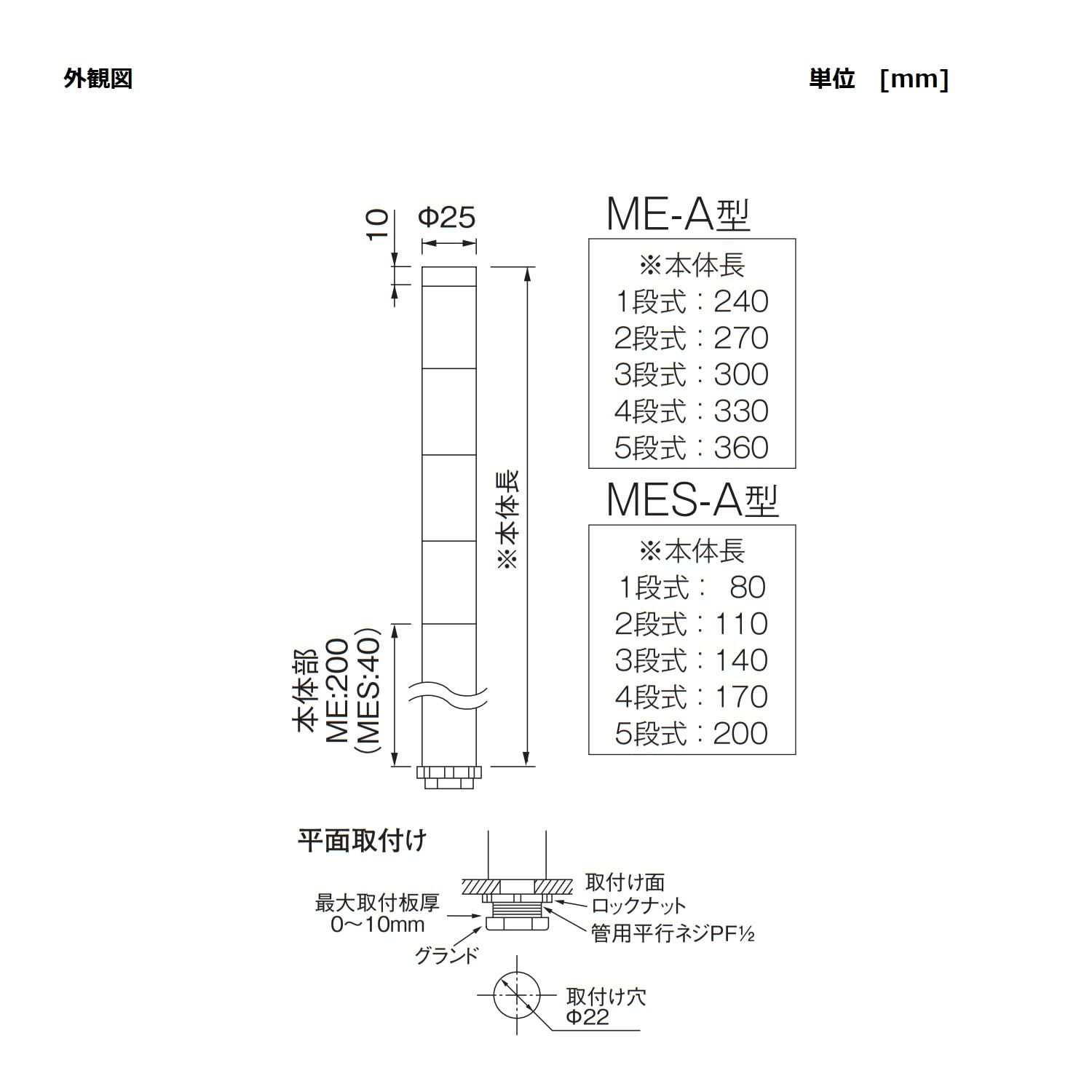 パトライト Patlite LED積層信号灯 シグナル タワー SUPER SLIM MES-302 A-RYG MES-A Φ25