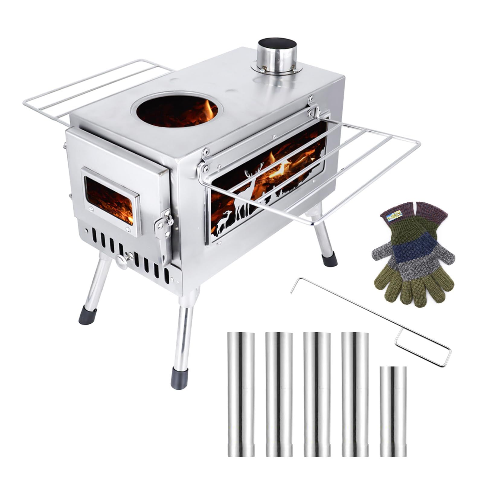 SOTECH キャンプ ストーブ 薪 携帯式折り畳み 二次燃焼 テント 焚き火ストーブ 煙突付き