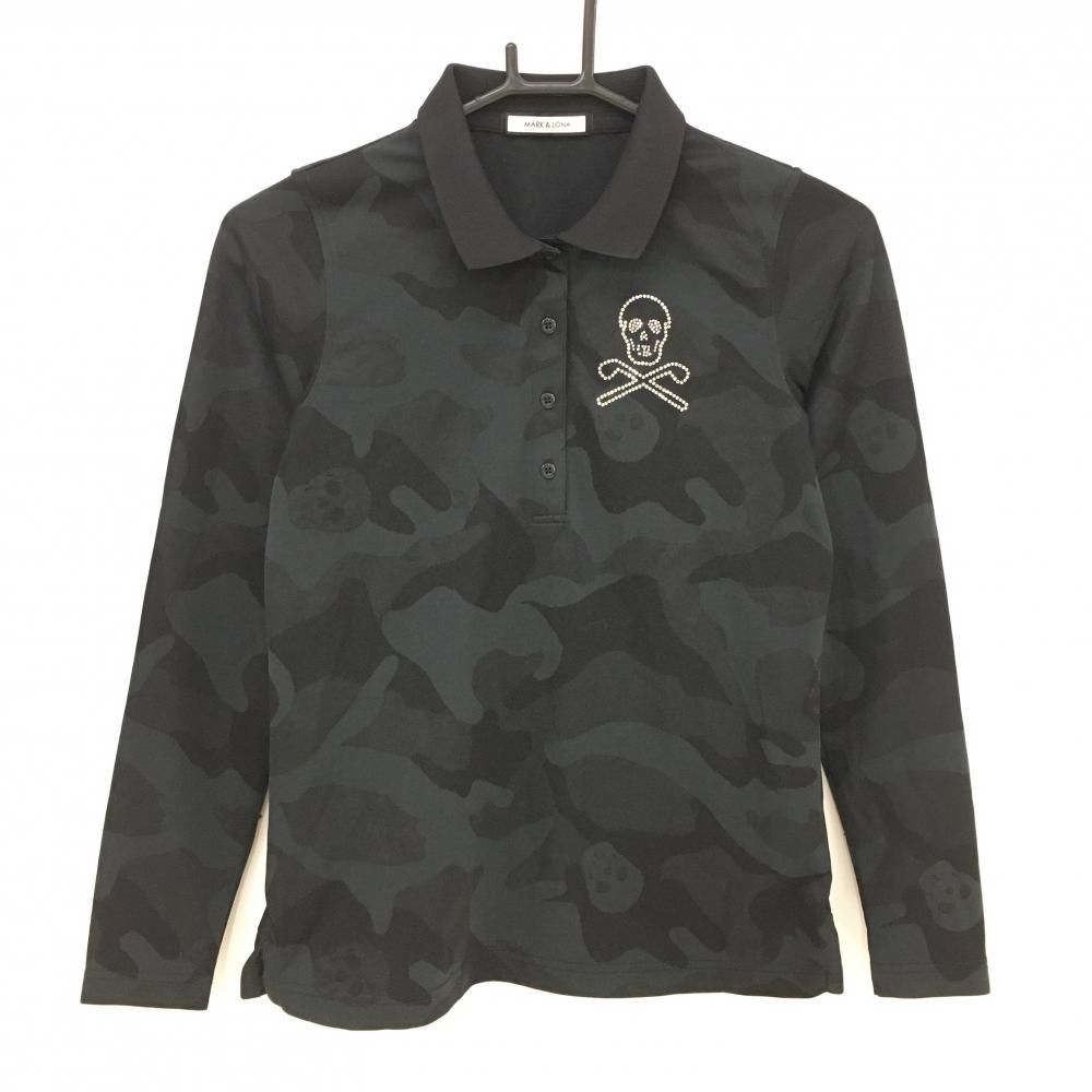 マークアンドロナ 長袖ポロシャツ 黒 迷彩 カモフラ スカル レディース