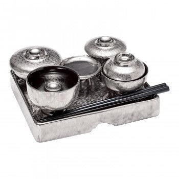 仏膳 有田焼 市松柄プラチナシルバー