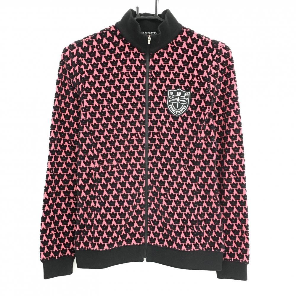 【美品】韓国パーリーゲイツ　レディース 美品】パーリーゲイツ ジャケット ピンク×黒 総柄 表微起毛 韓国モデル