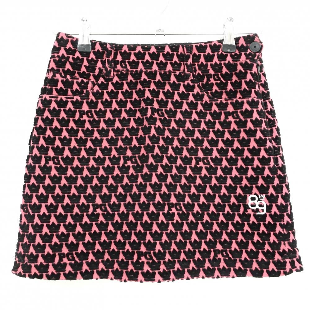 韓国パーリーゲイツレディース（再々お値下げ） 超美品】パーリーゲイツ スカート ピンク×黒 総柄 表微起毛 韓国モデル