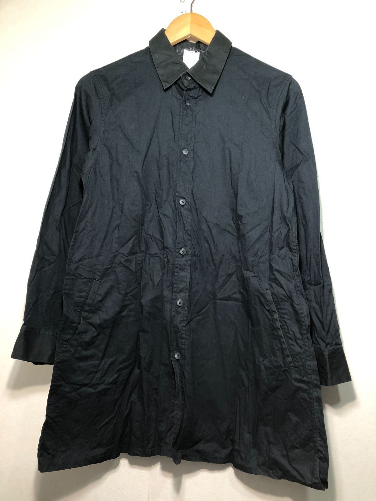 021082 Y's ロング丈 長袖 シャツ 3 ブラック ワイズ メンズ