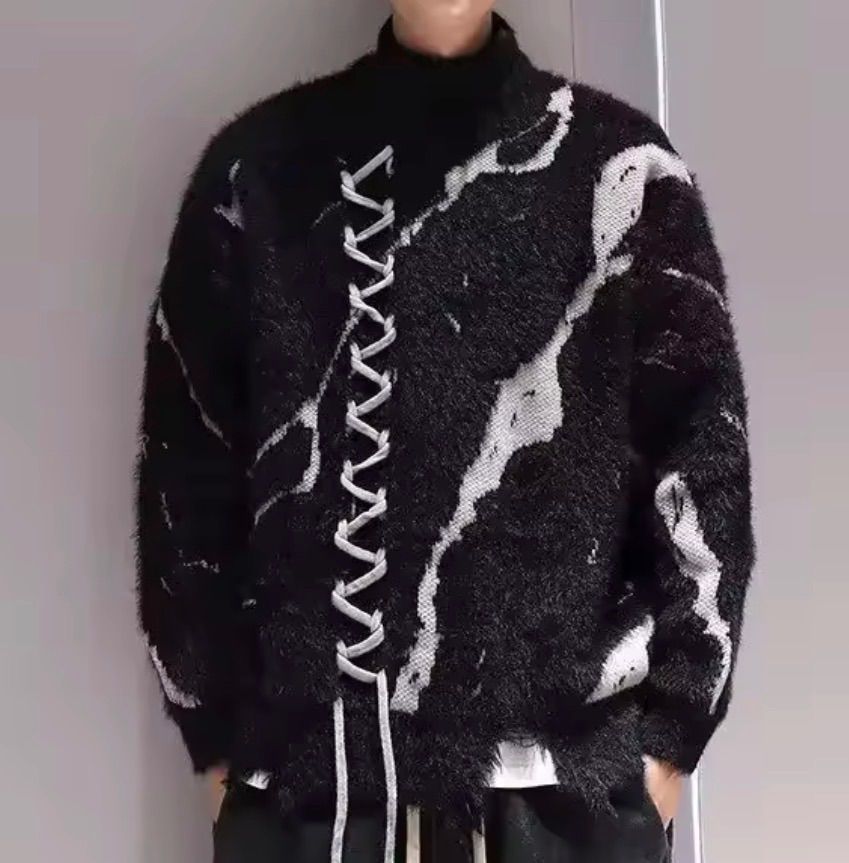 ハイネック ニットセーター ダークスプリット 韓国 ストリート ユニセックス