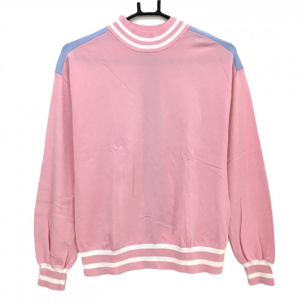 美品】ジュンアンドロペ ハイネックセーター ピンク×ライトブルー 襟