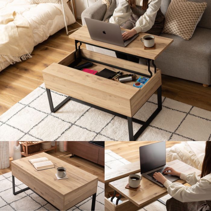 センターテーブル リビングテーブル 2WAY 収納 高さ46/61cm 木目 センターテーブル リビングテーブル 2WAY 収納 高さ46/61cm 木目