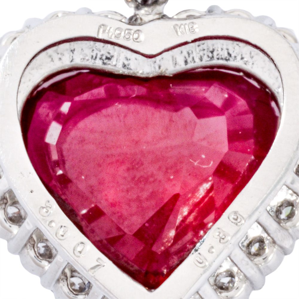 ハート ペンダントトップ ルビー 3.007ct Pt950 3.0g K18YG レッド