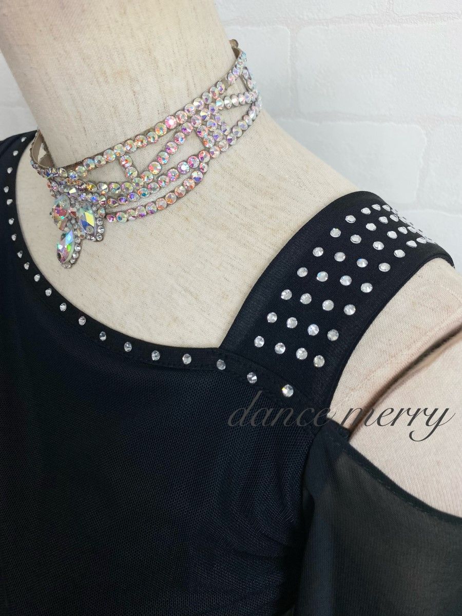 新品 社交ダンス トップス 黒 ラテン パーティ レッスン 衣装 2826