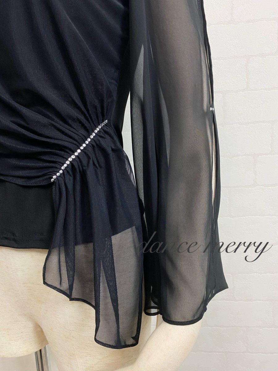 新品 社交ダンス トップス 黒 ラテン パーティ レッスン 衣装 2826