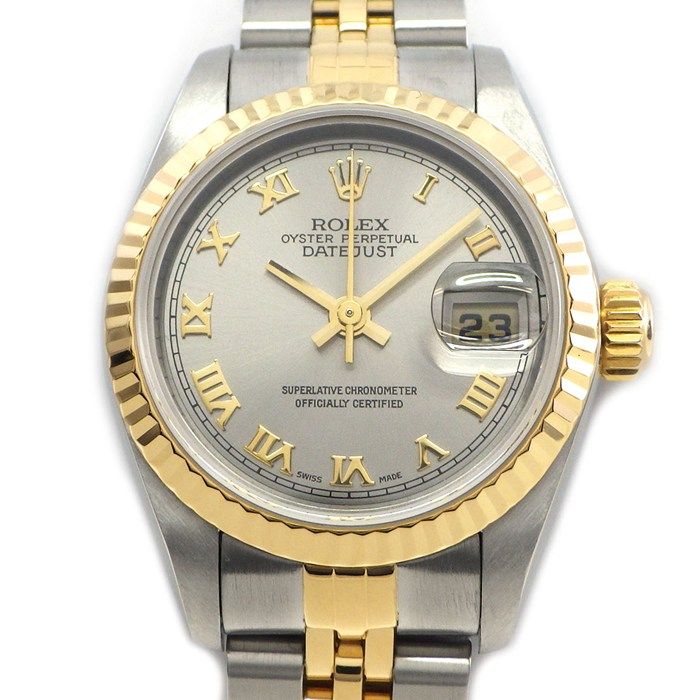 ロレックス Rolex 腕時計 デイトジャスト 79173 K番 2000年製 グレー文字盤 ローマンインデックス デイト K18YG SS 自動巻き 【OH済み】【中古】 ロレックス Rolex 腕時計 デイトジャスト 79173 K番 2000年製 グレー