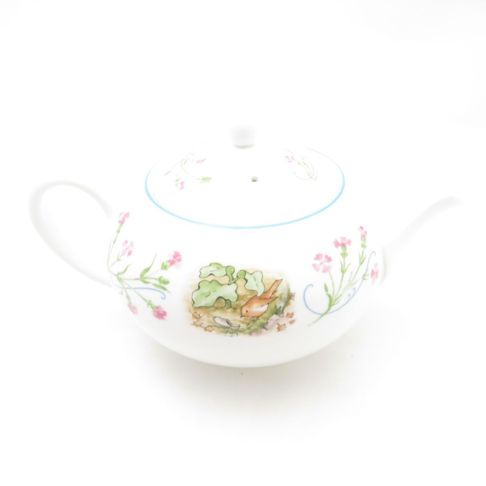 ウェッジウッド ピーターラビット ブルーライン ティーポット 旧刻印 黒壺 花柄