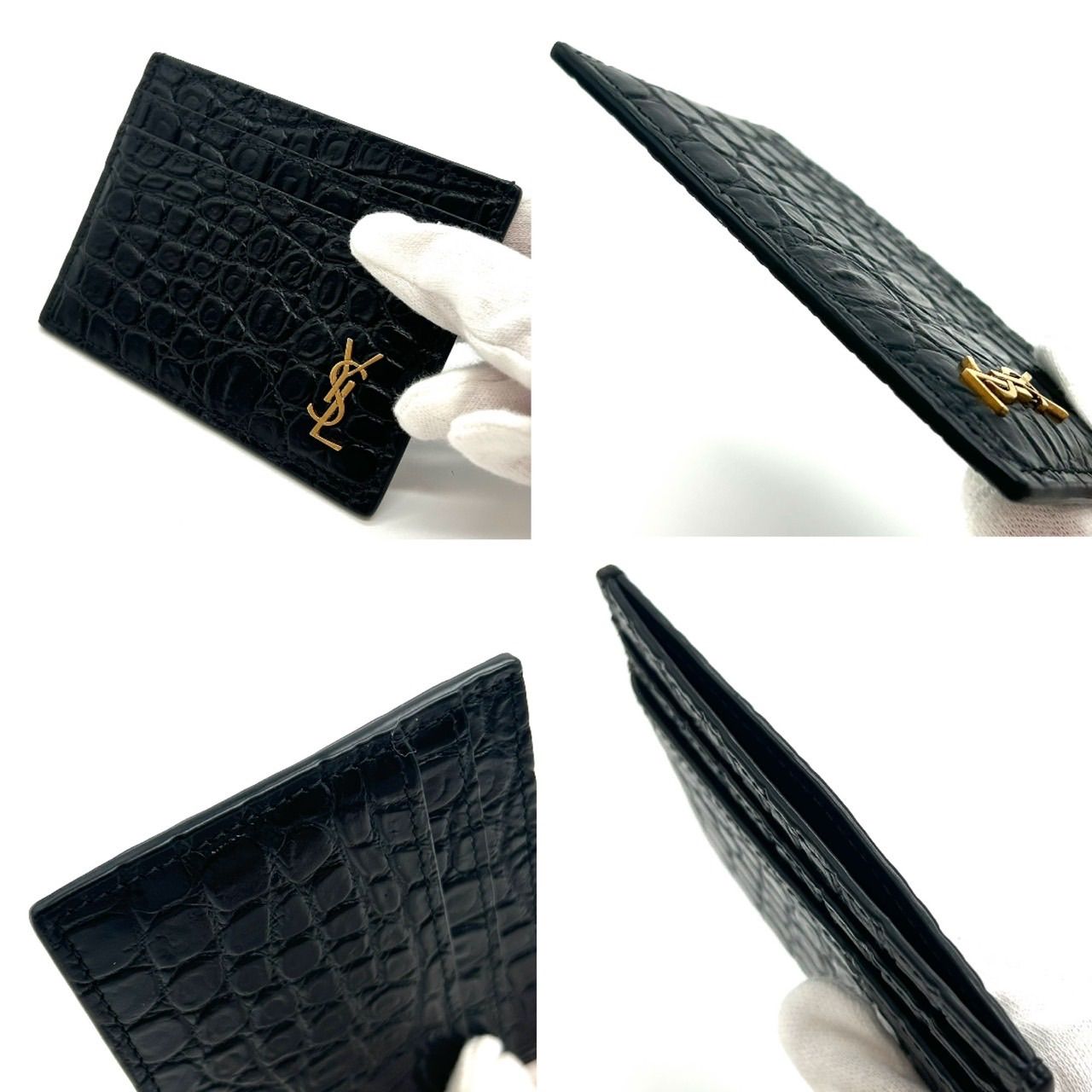 SAINT LAURENT サンローラン カードケース YSL ブラック レザー クロコ