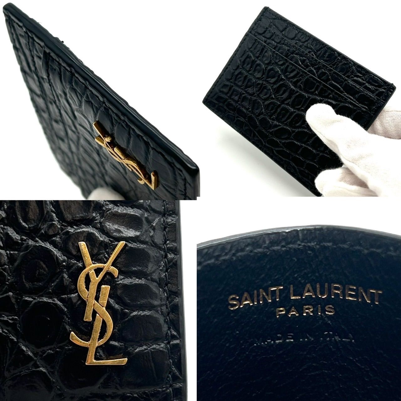 SAINT LAURENT サンローラン カードケース YSL ブラック レザー クロコ