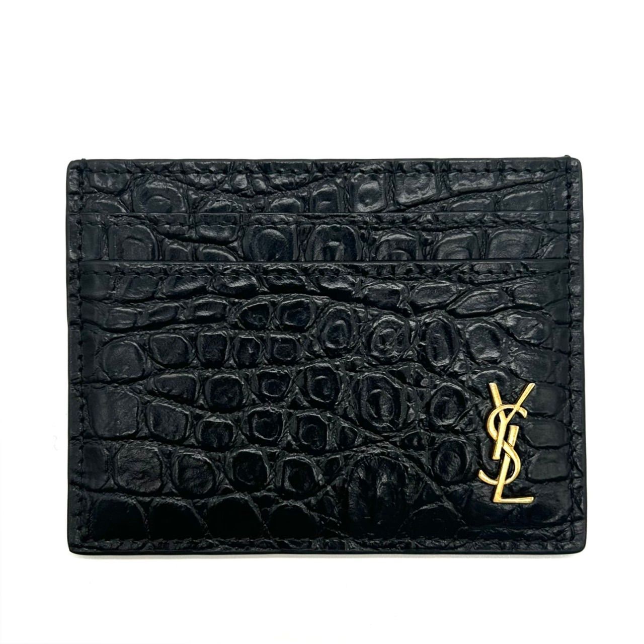 SAINT LAURENT サンローラン カードケース YSL ブラック レザー クロコ